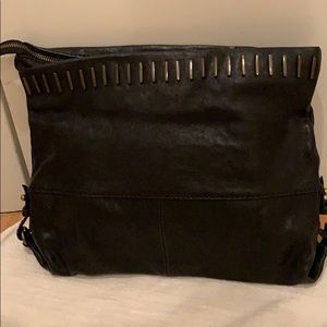 Madewell black leather fold over clutch